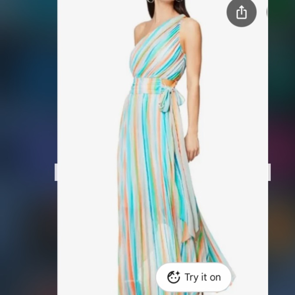 Ramy Brook Belle Rainbow Pleated Maxi ONe Shoulder Pleated Dress NWOT 698 Sz S